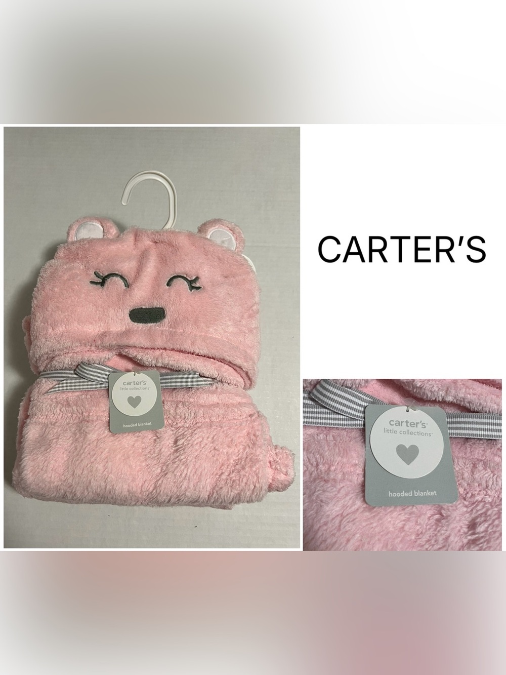 CARTER’S - NWT - 40”X30” - INFANT GIRLS HOODED PINK BEAR COZY SHERPA BLANKET